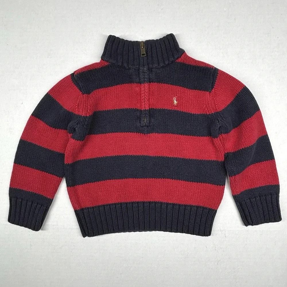 VTG Polo Ralph Lauren Boy‎ 24M Sweater Knitted Pullover Rugby Striped Navy EUC - Picture 7 of 7